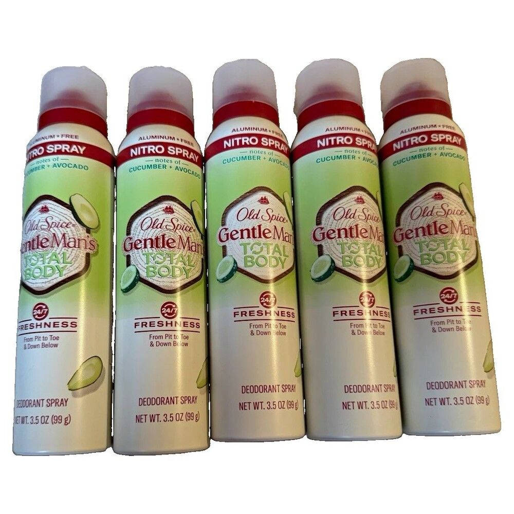 5x Old Spice GentleMan's Total Body Nitro Spray Deodorant Cucumber & Avocado